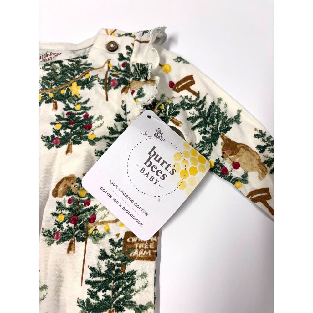 Burt's Bees Baby Organic Cotton Christmas Tree Footed Sleeper NNB NWT Holiday - Picture 2 of 4